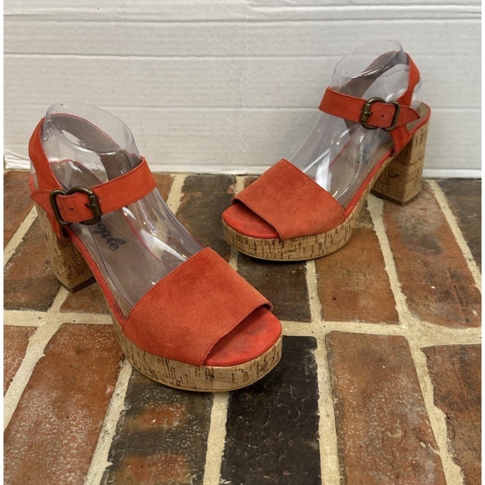 Free People Platform Heels Cork Suede Open‎ Toe Sandals Red Orange Women's 9.5